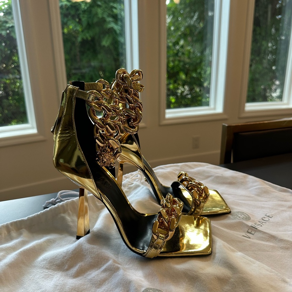 Versace Gold Chain Heels 38